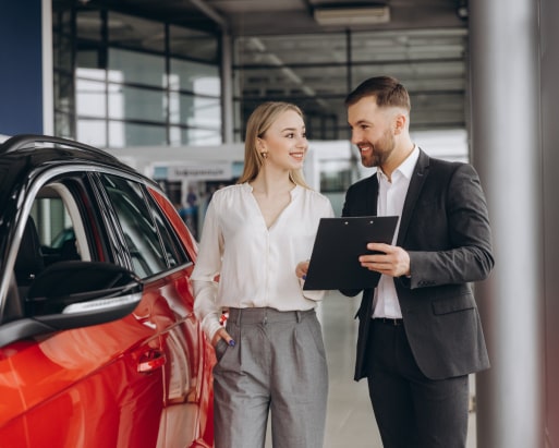 dealer and customer talking